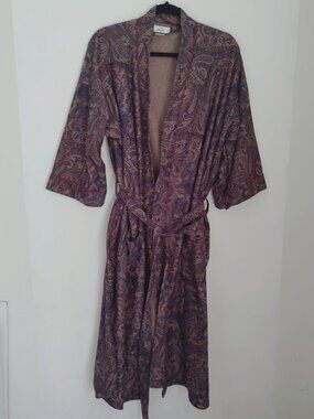 Vintage Bill Blass Mens Paisley Multicolor Belted Robe One Size Lounge Sleep 90s